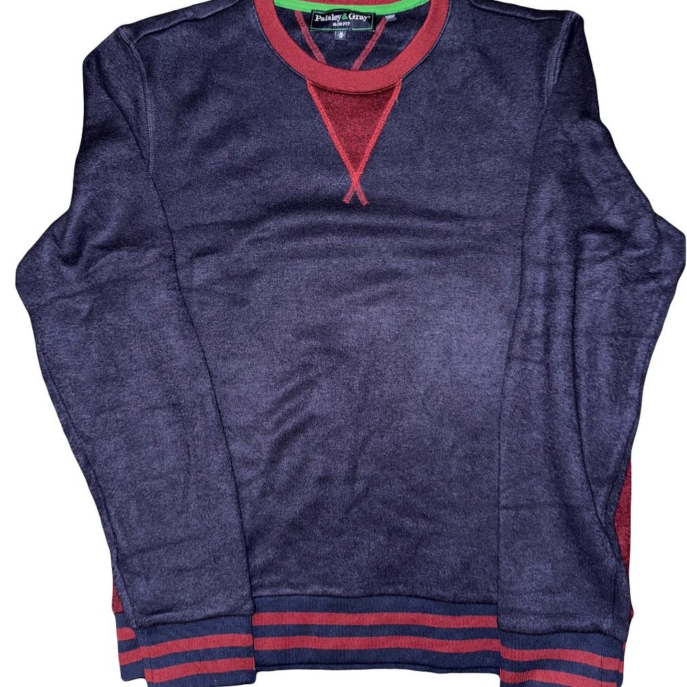 Men's Stylish Paisley & Gray Blue/Red Sweater - Trendy Fashion Knitwear - Medium